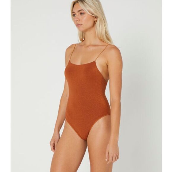 Free People It’s Now Cool The One Piece In Topaz Lurex Size Medium New - Picture 3 of 16